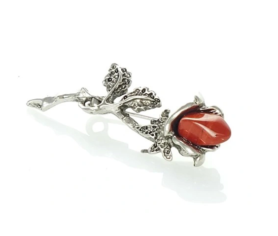 Brošňa Ruža s kameňom jaspis červený - mini